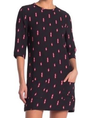 Equipment Black High-Low Dress with Pink Lightning Print